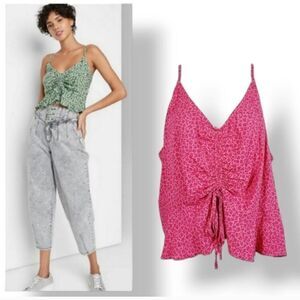 NEW Wild Fable Cinch Front Peplum Sleeveless Tank Top in Pink Floral Size XXL